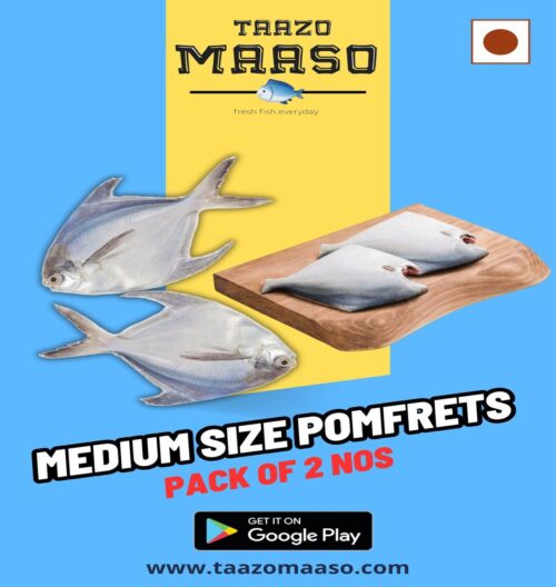 Silver Pomfret (Whole)- Medium<br><b  style="color:red; font-size:15px">Per: Pack of 2 nos (250 gms each)</b>
