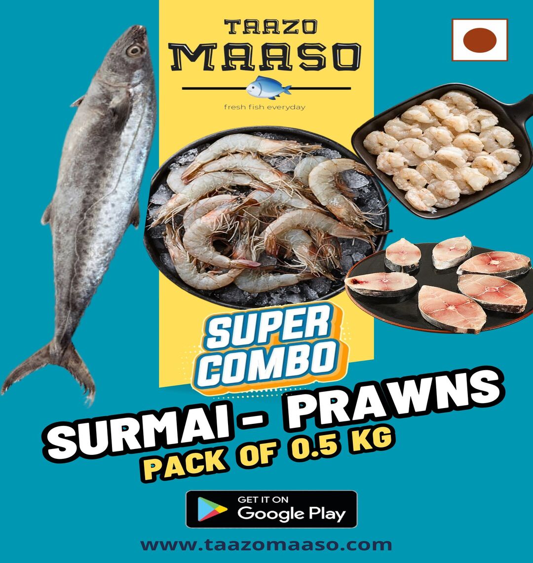 Surmai(300gm) Prawns(200gm)<br><b style="color:red; font-size:15px">Per: 0.5 kg pack</b>
