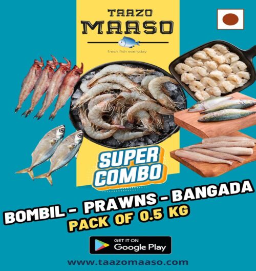 Bombil(150gm) Prawns(200gm) Bangada(2no)<br><b  style="color:red; font-size:15px">Per: 0.5 Kg pack</b>